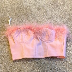 SUPERDOWN Pink Feather Trim Corset Top M